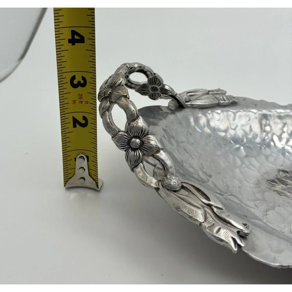 Vintage Rodney Kent Hand Wrought Hammered Aluminum TULIP Oval Tray w Handles 14